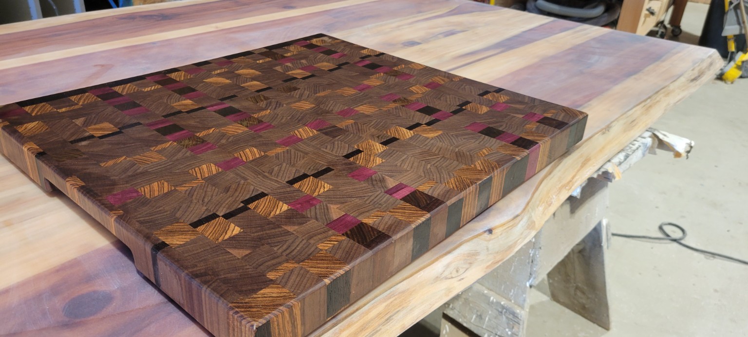 Handcrafted patterned end grain cutting board